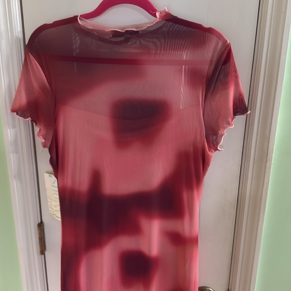 Juniors' Almost Famous Pink Short Sleeve Mesh Funnel Neck Maxi Dress 90s Size XL - Picture 7 of 8